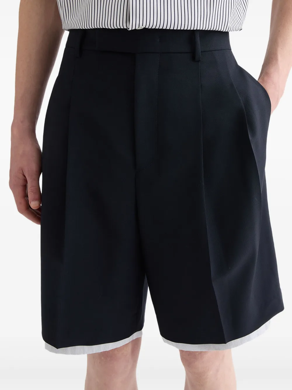 Jil Sander Double-layer Wool Shorts In Blue