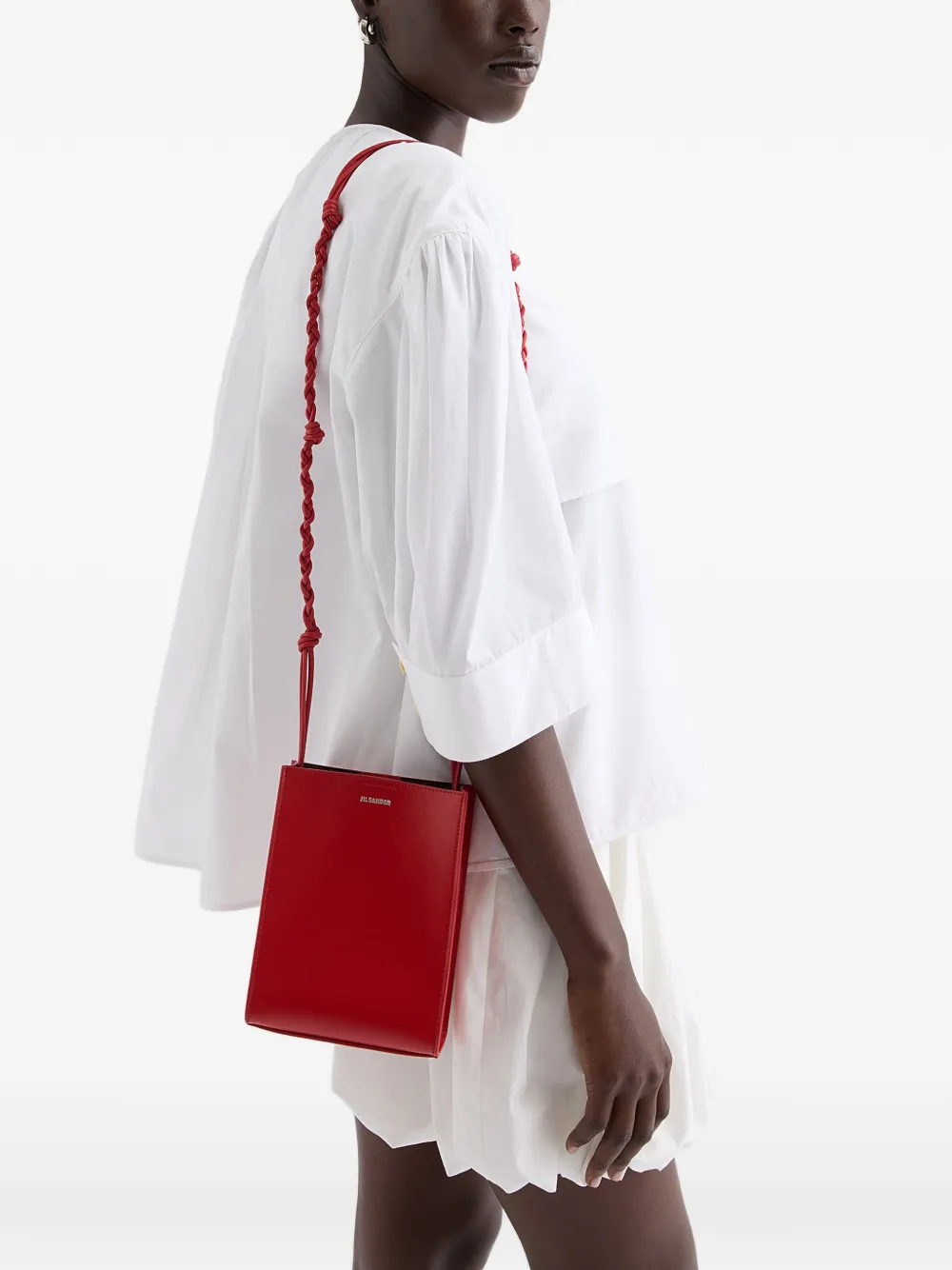 Jil Sander Tangle kleine crossbodytas met geknoopt bandje Rood