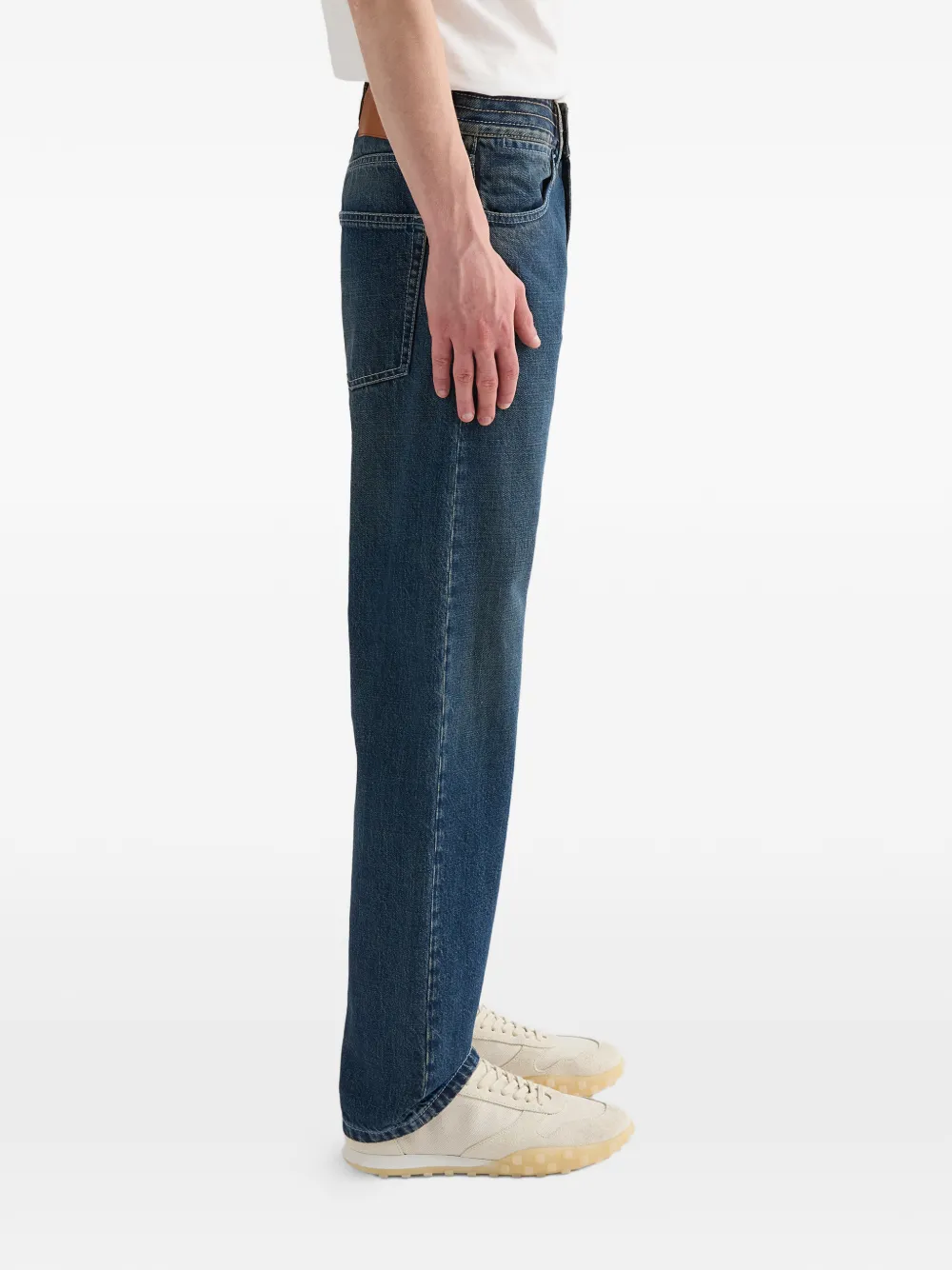 Jil Sander Multi-stitched Embossed Logo Trousers In Blue