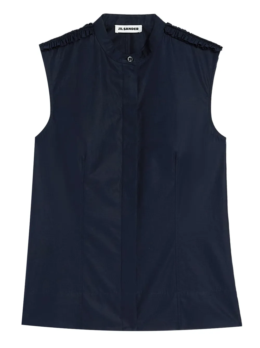 Jil Sander ruffled collarless shirt - Blue