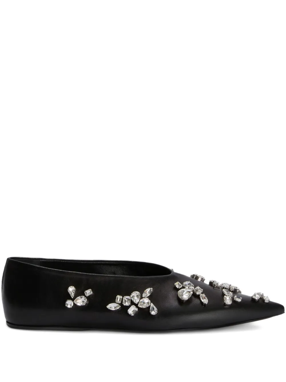 Jil Sander crystal-embellished pointed-toe ballet flats | Black | Image 1