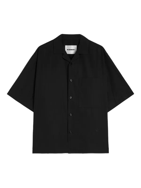 Jil Sander パッチポケット コットンポプリンシャツ | ブラック Jil Sander パッチポケット コットンポプリンシャツ | ブラック