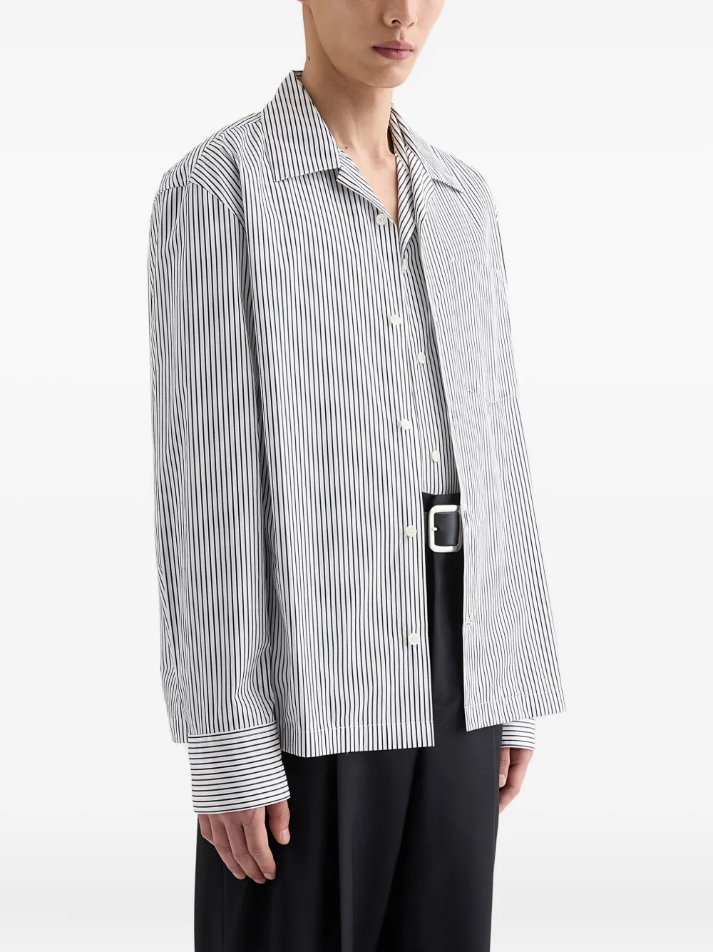 Jil Sander Gestreept lichtgewicht katoenen overhemd Wit