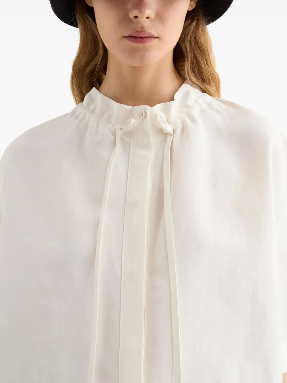 Jil Sander Drawstring Collar Short-sleeve Blouse In White