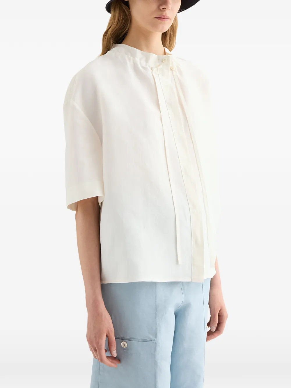 Jil Sander Drawstring Collar Short-sleeve Blouse In White