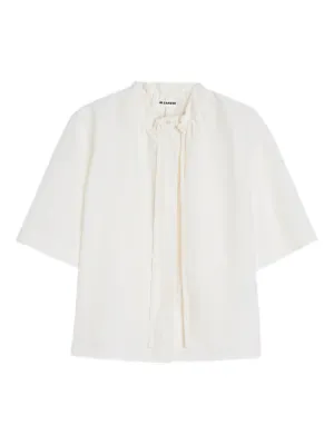 JIL SANDER ジルサンダー　ショートスリーブブラウス JIL SANDER＞ショートスリーブ シャンブレー オープンカラー シャツ