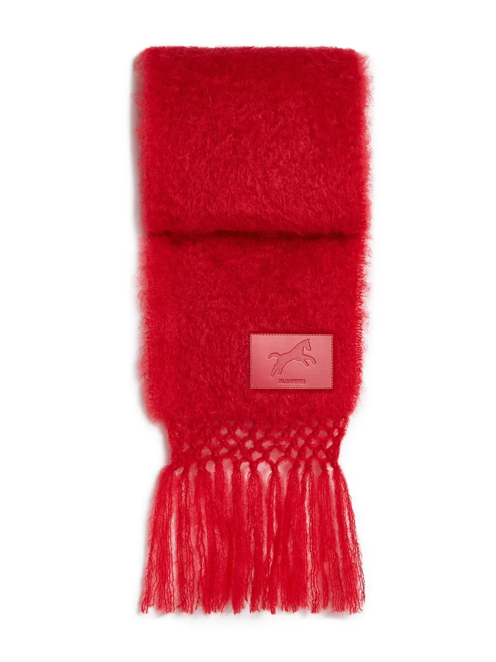 Jil Sander Horse-patch Fringed Scarf In Red