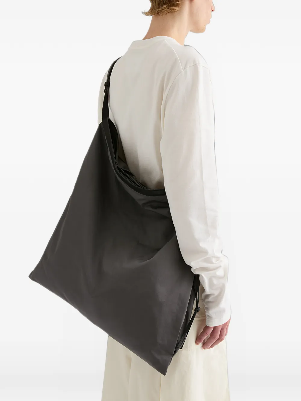 Jil Sander Leren tas met bandje en logo Grijs