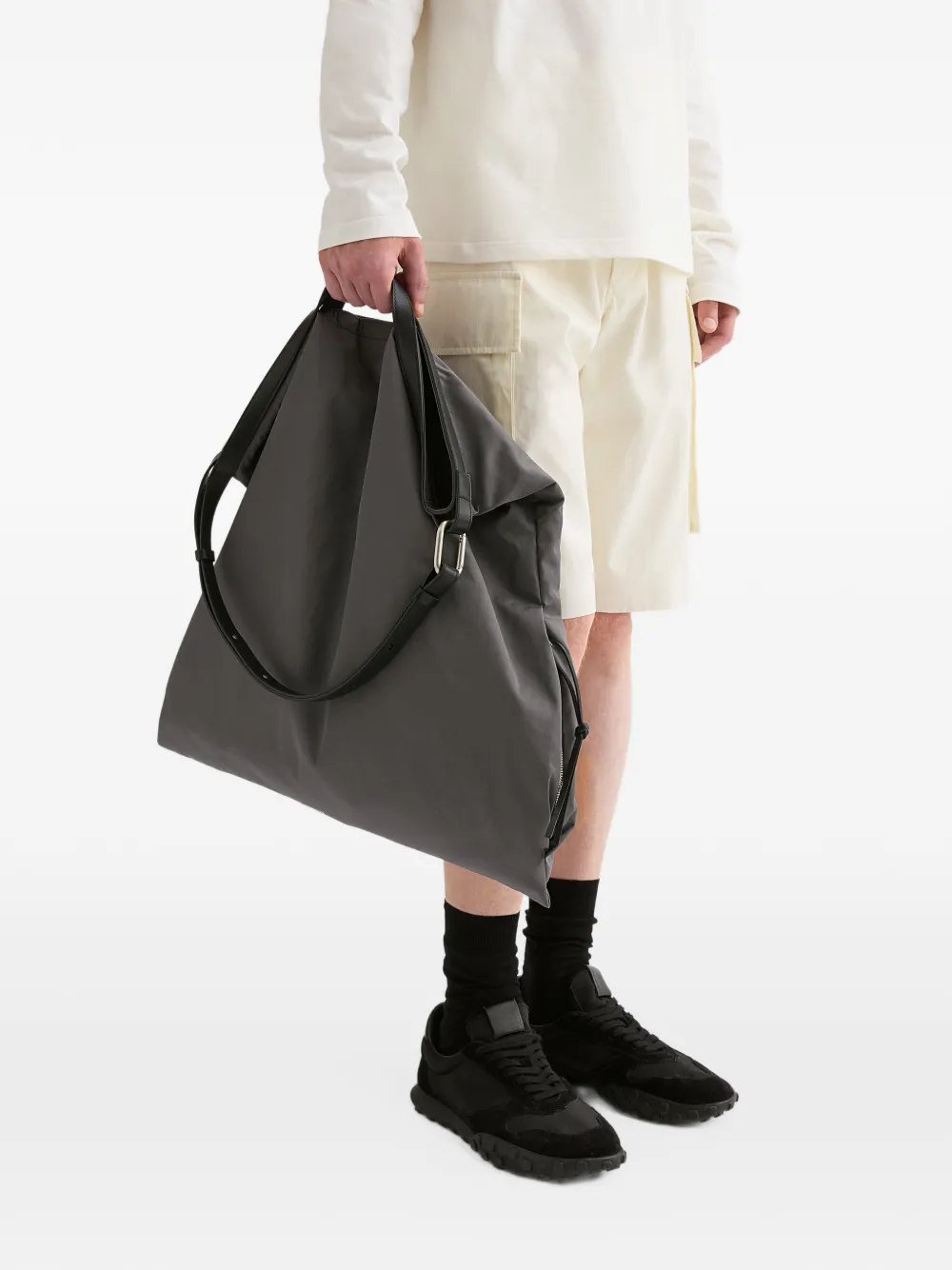 Jil Sander Leren tas met bandje en logo Grijs