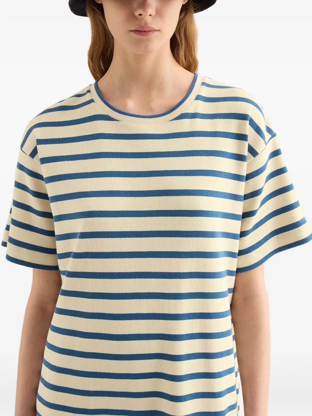 Jil Sander Striped Cotton Dress In Neutral