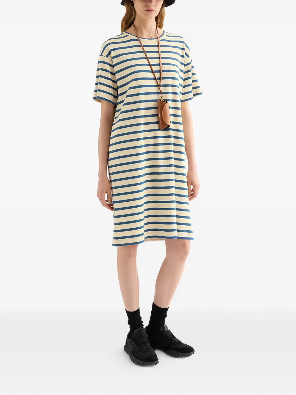 Jil Sander Striped Cotton Dress In Neutral