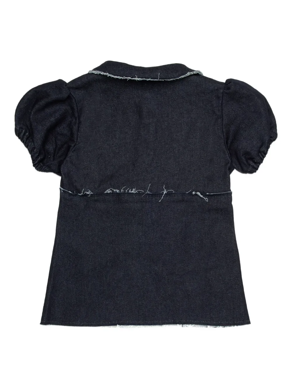 Marni Kids Spijkershirt met pofmouwen en ronde kraag Blauw