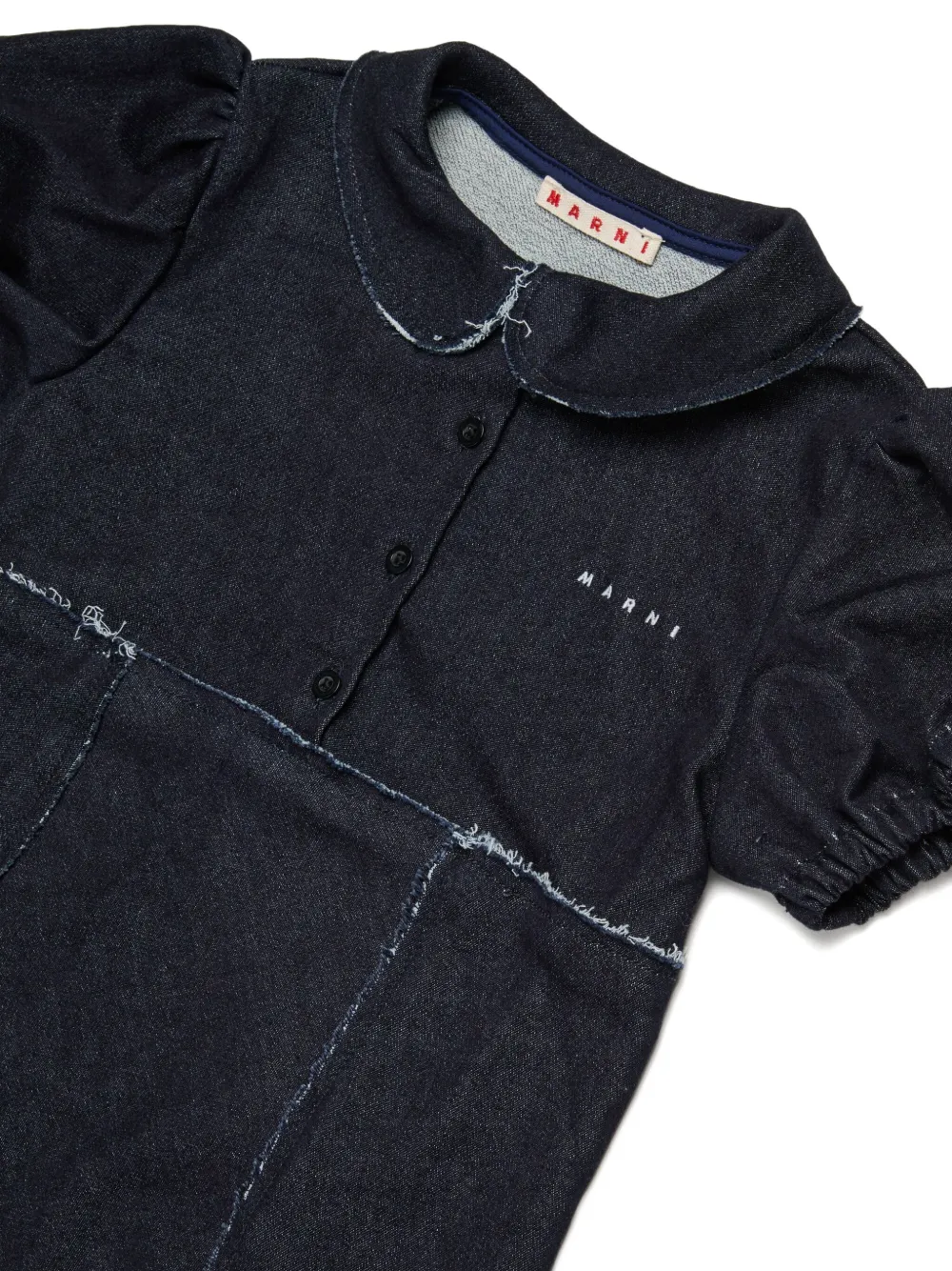 Marni Kids Spijkershirt met pofmouwen en ronde kraag Blauw