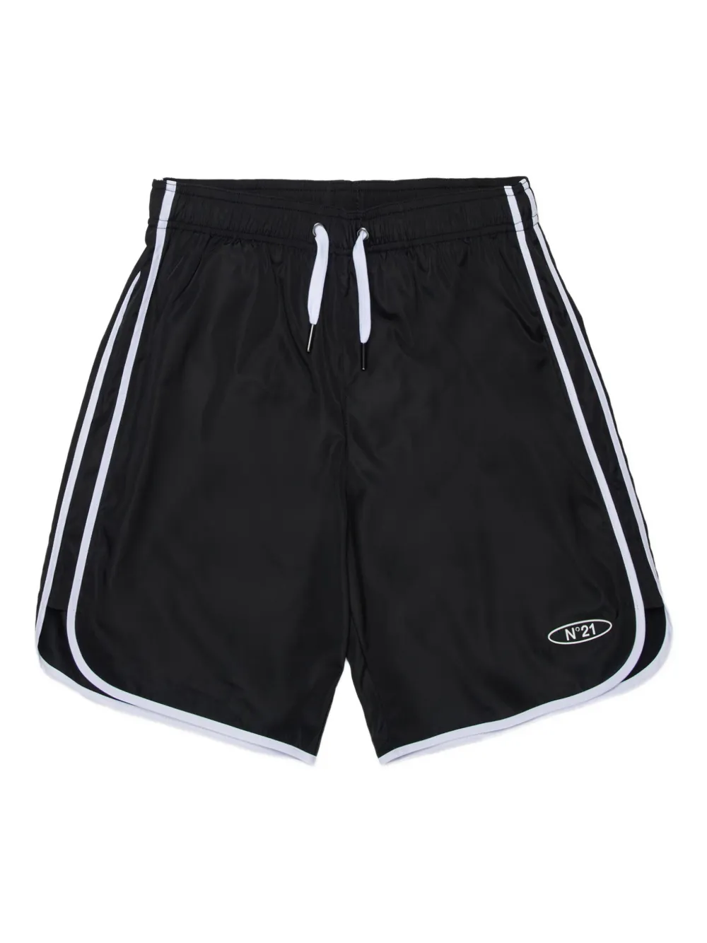 Nº21 Kids ロゴ ストライプ スイムショーツ - ブラック