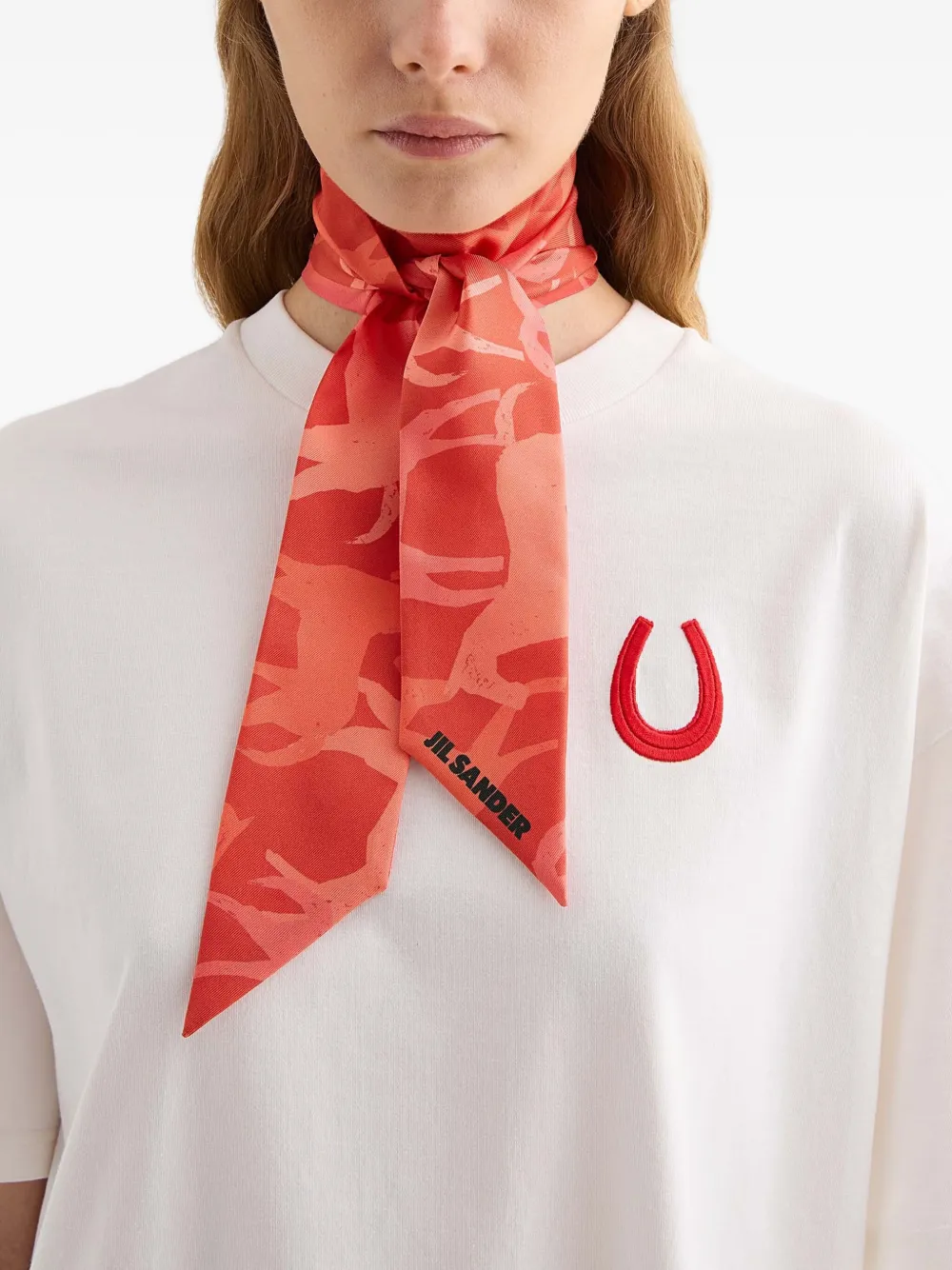 Jil Sander horse-print logo bandeau scarf - Rood