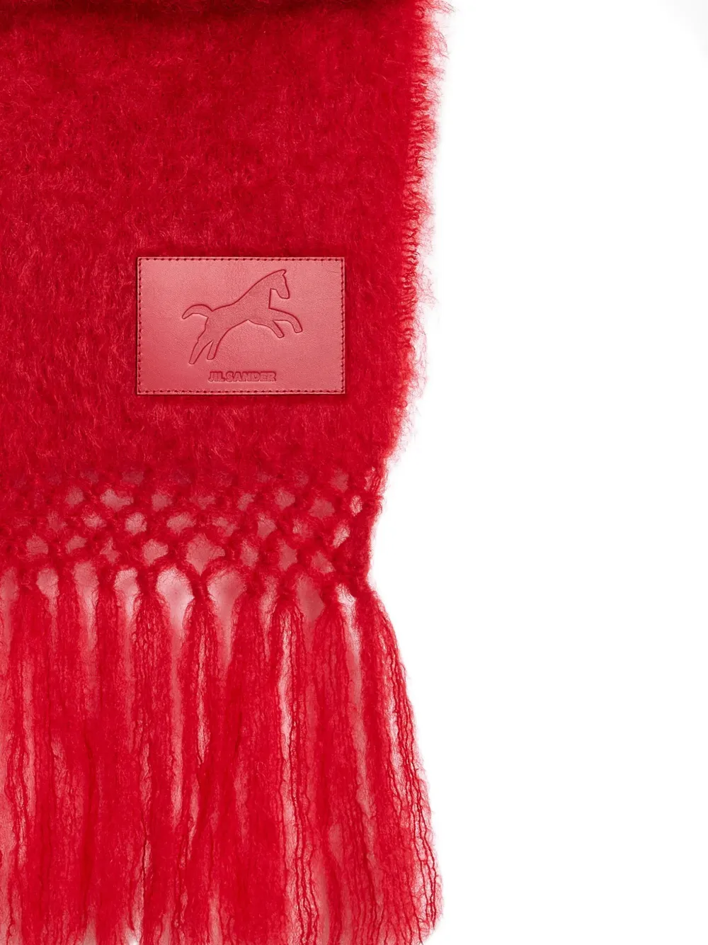 Jil Sander logo-patch fringed scarf - Rood