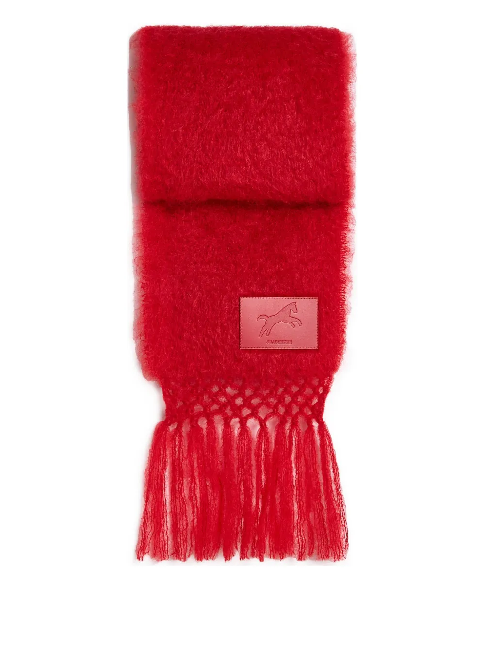 Jil Sander logo-patch fringed scarf | 红色 | Image 1