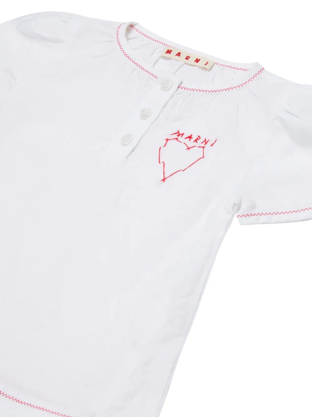 Marni Kids Jurk met ruches en borduurwerk Wit
