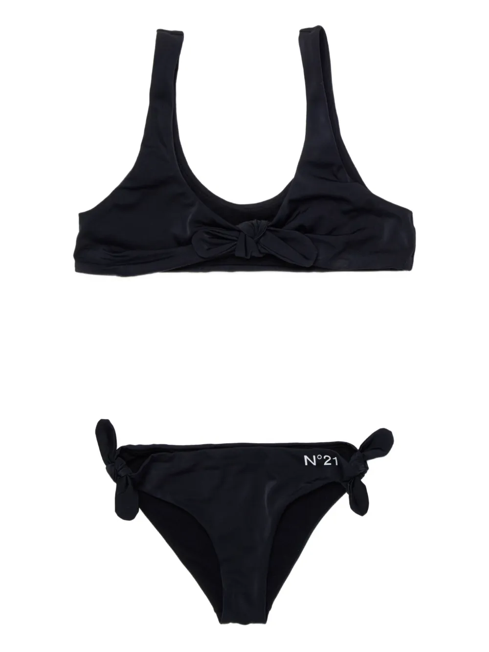 Nº21 Kids Set bikini con logo e dettagli annodati - Nero