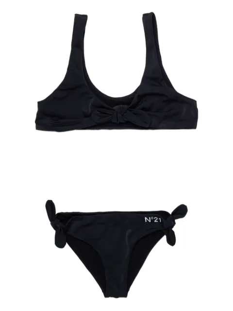Nº21 Kids knot-detail logo-print bikini