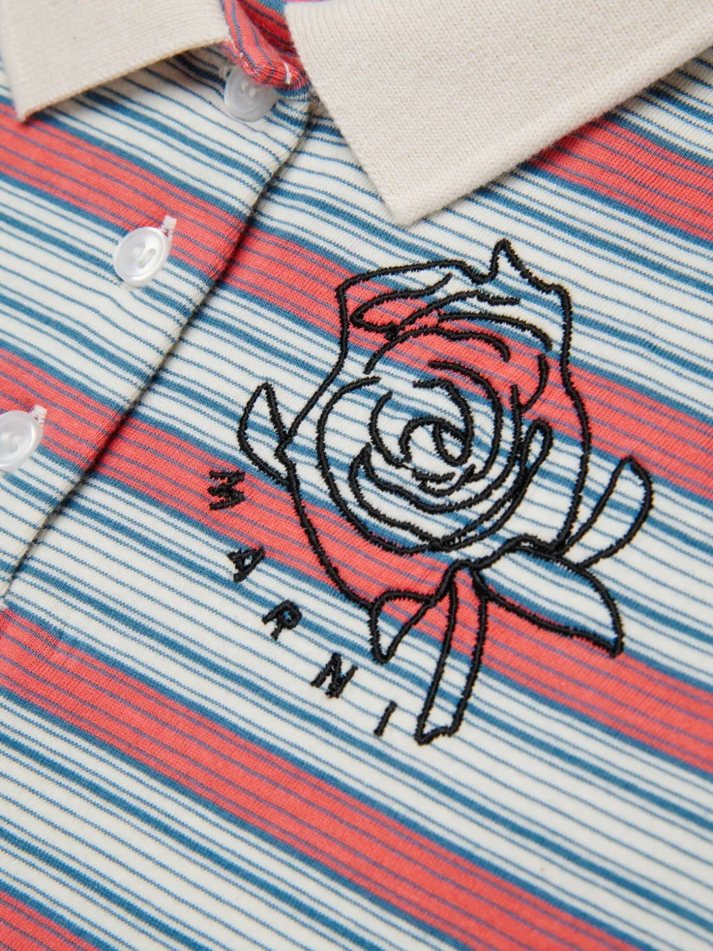 Marni Kids Gestreept poloshirt met rozenpatroon Rood