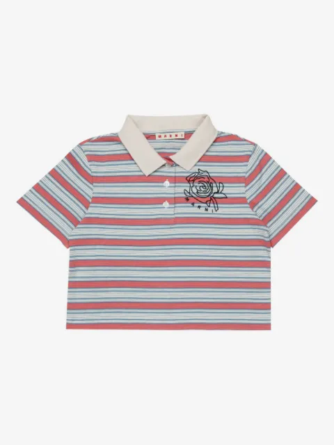 Marni Kids striped rose-motif polo shirt