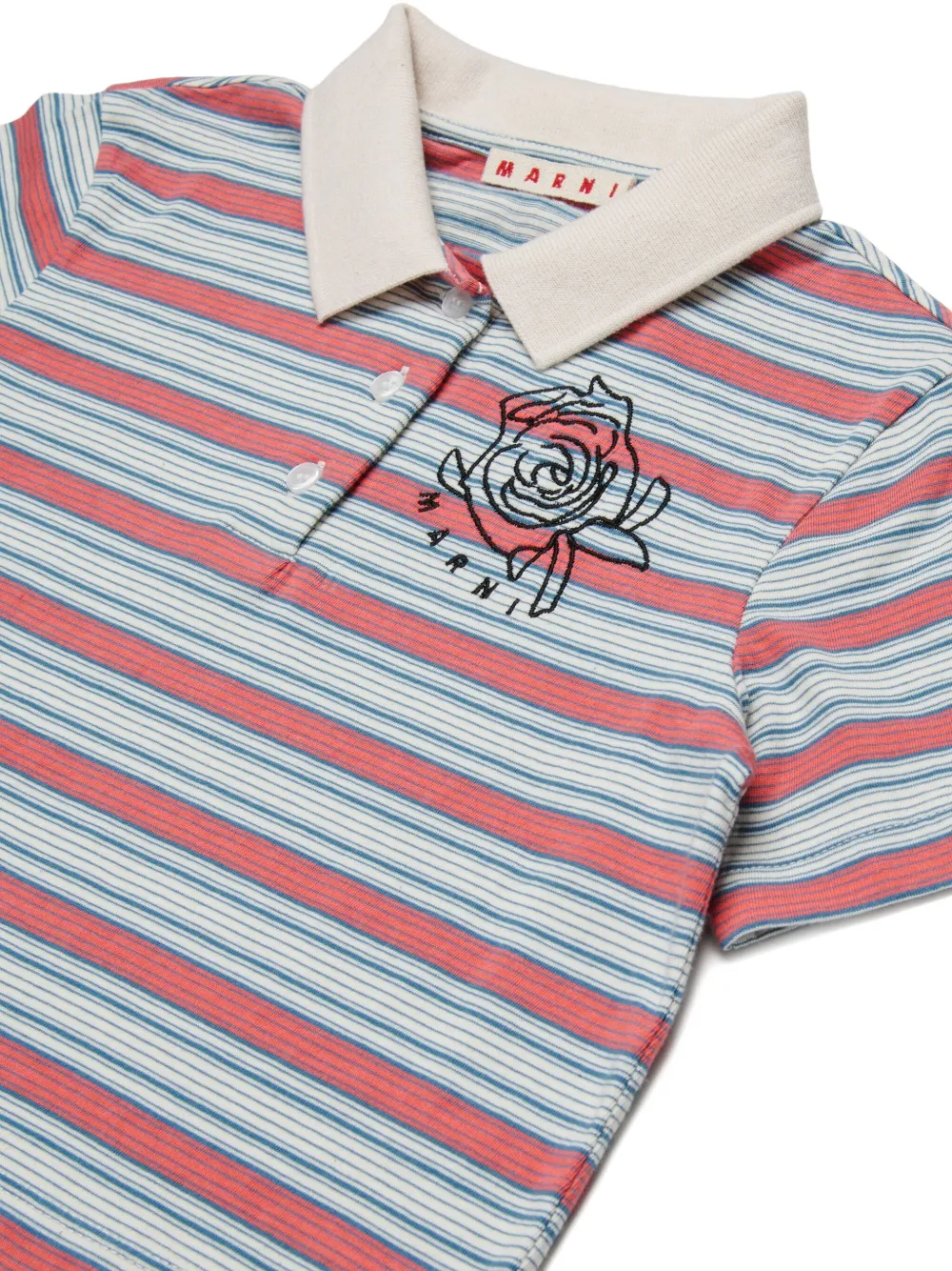 Marni Kids Gestreept poloshirt met rozenpatroon Rood