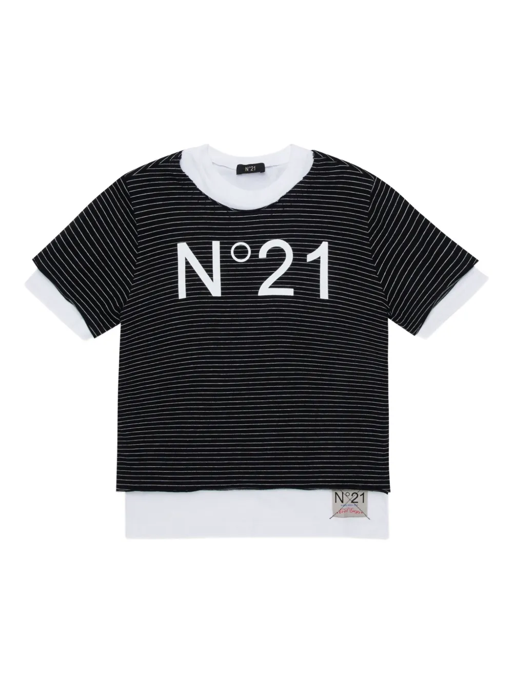Nº21 Kids T-shirt con logo a righe - Nero