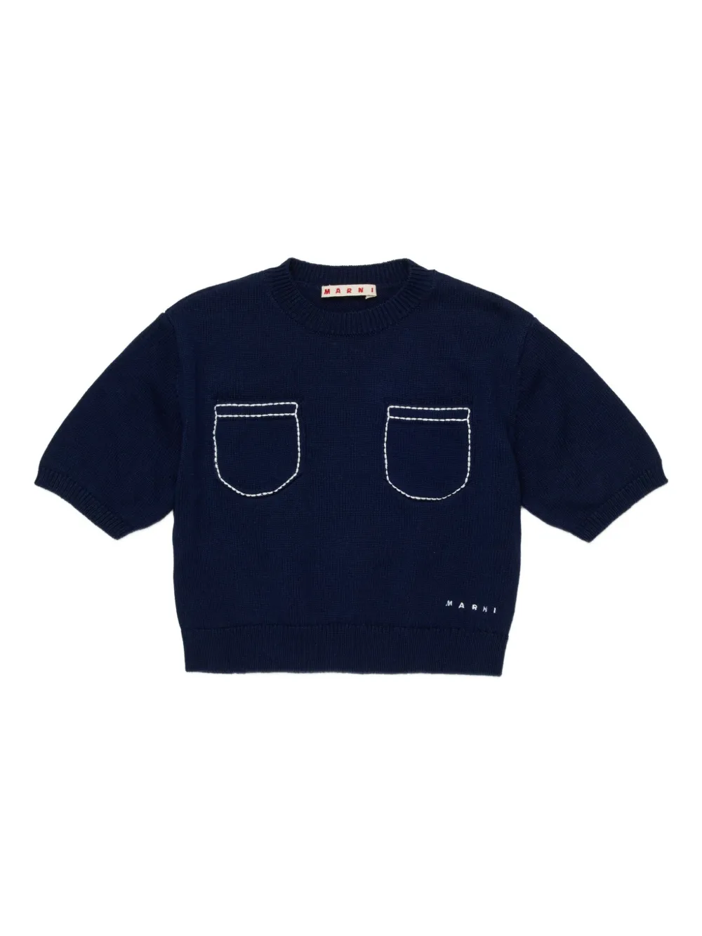 Marni Kids T-shirt con tasche e logo ricamato - Blu