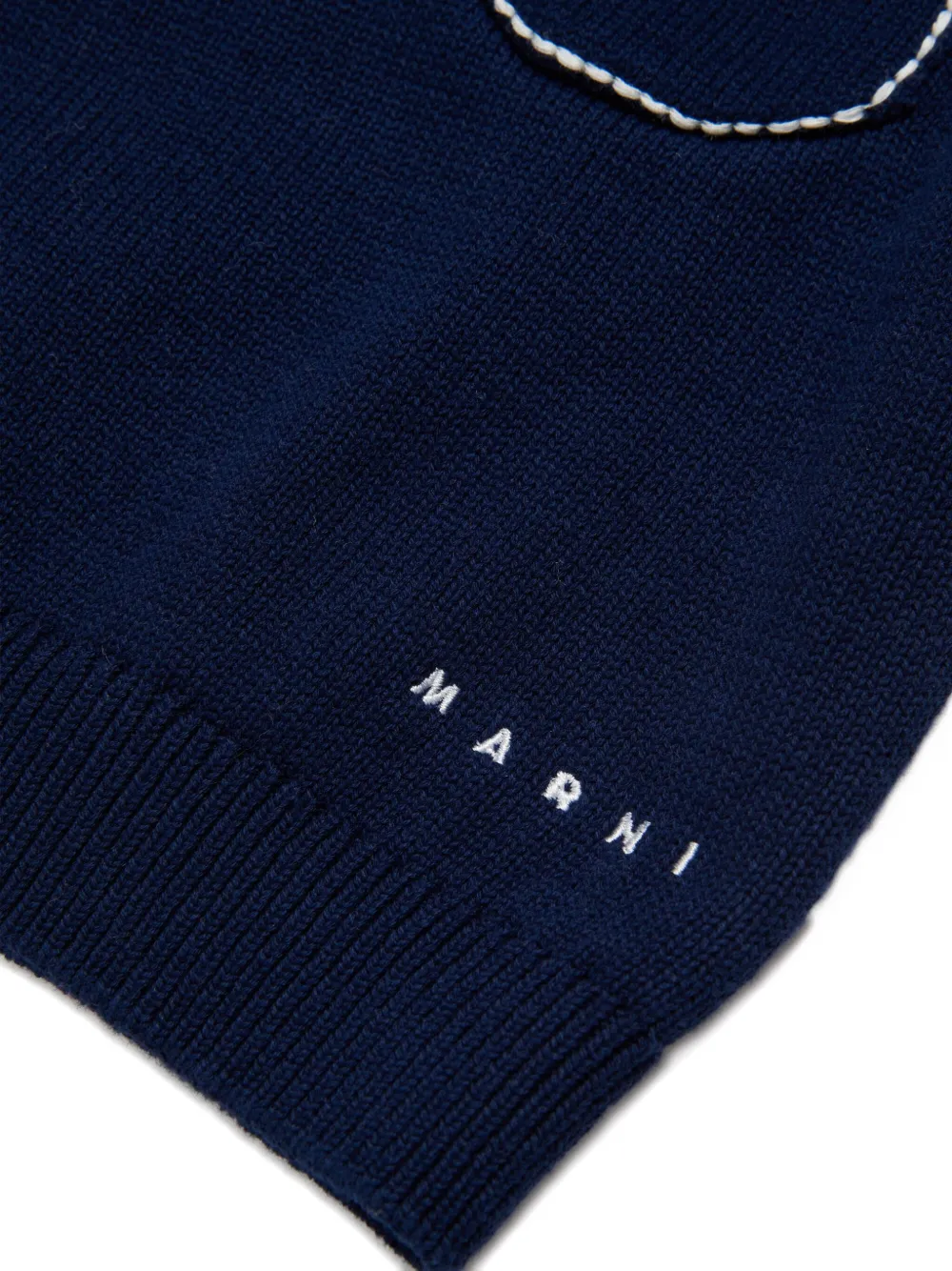 Marni Kids Gebreid T-shirt met geborduurd logo en zak Blauw