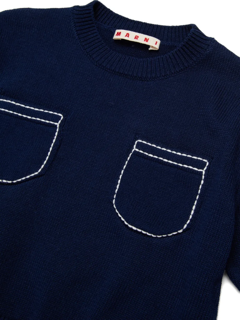 Marni Kids Gebreid T-shirt met geborduurd logo en zak Blauw