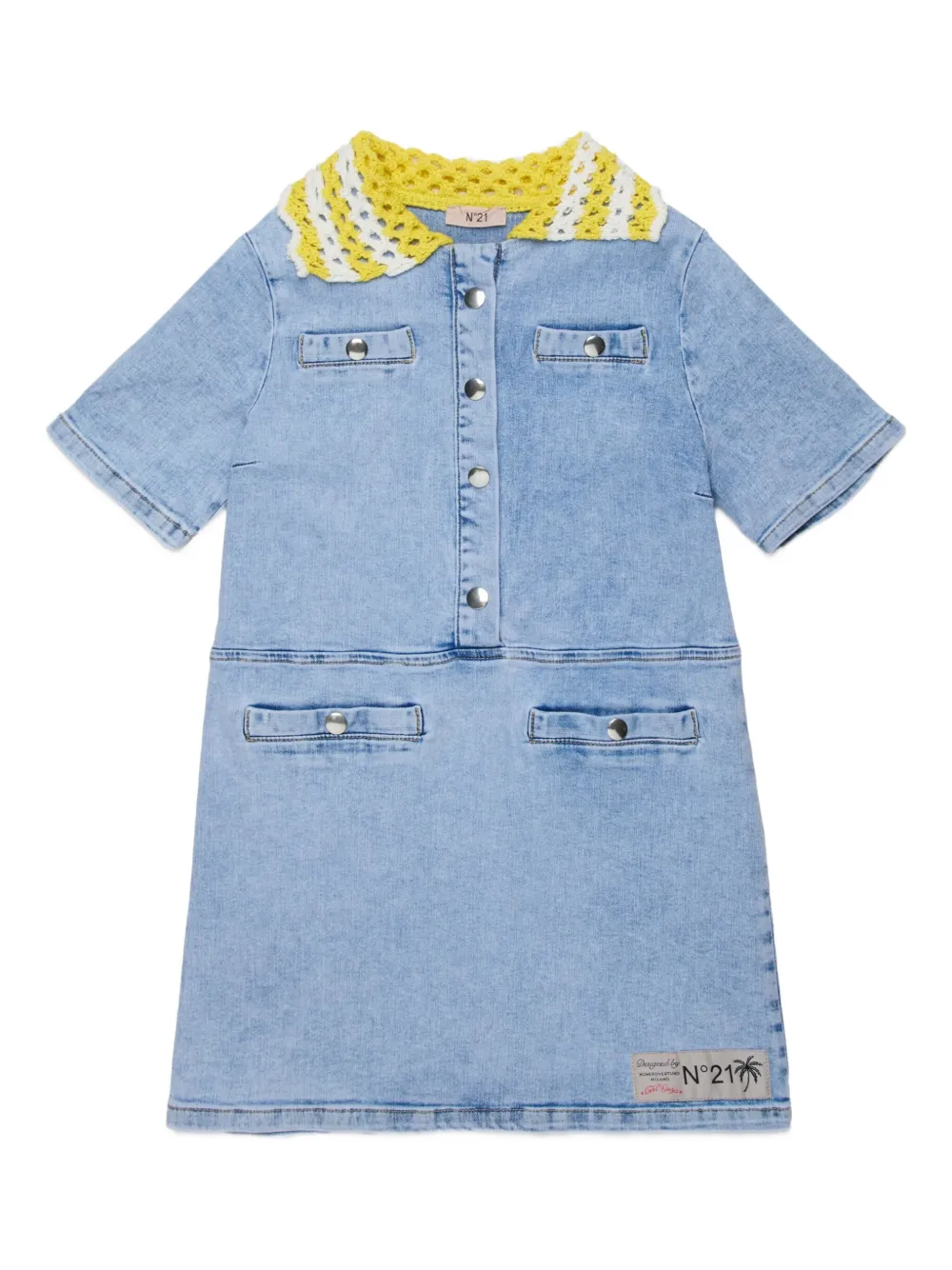 Nº21 Kids crochet-collar buttoned casual dress - Blue