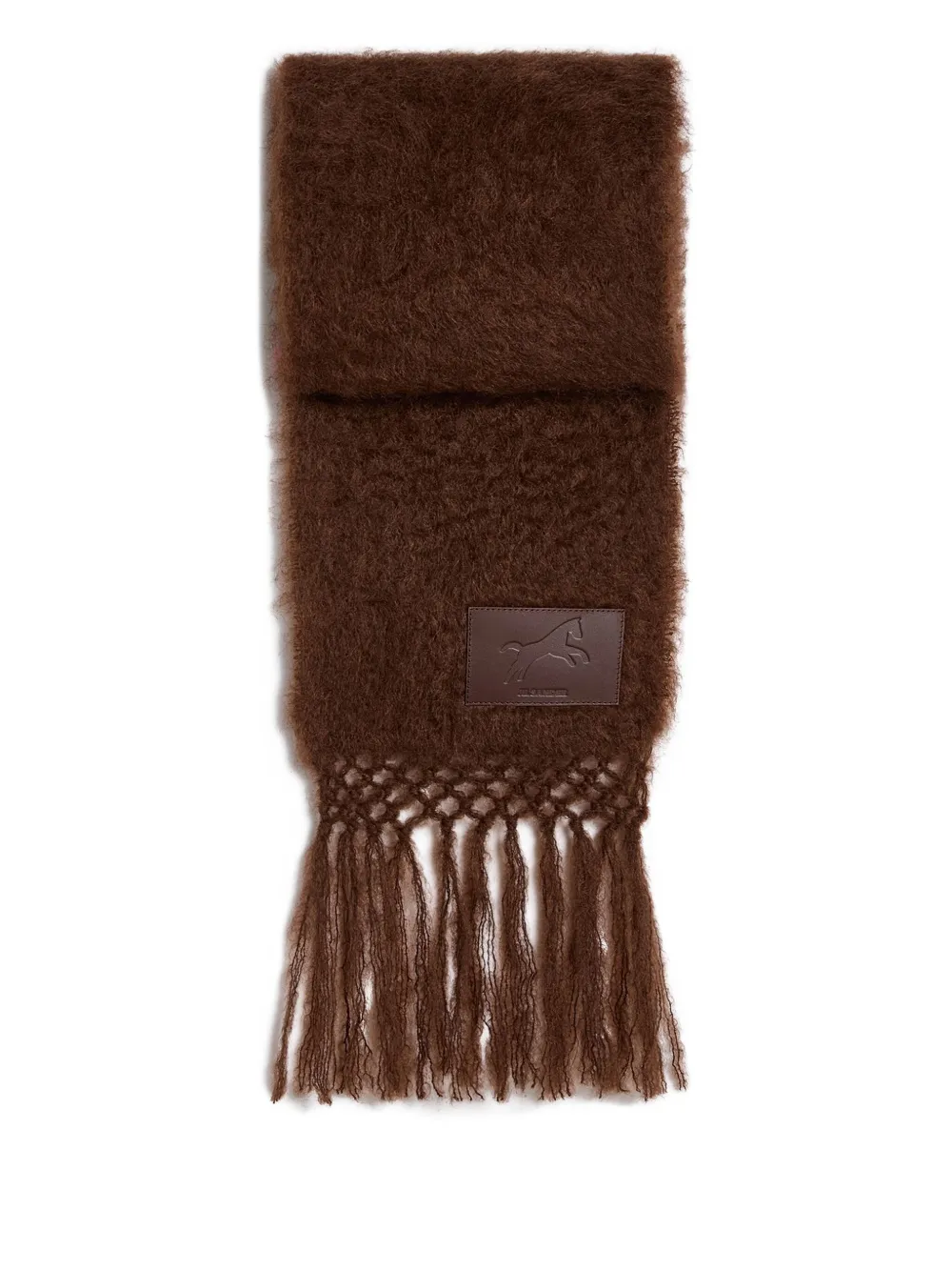 Jil Sander Logo-patch Fringed Scarf In Brown