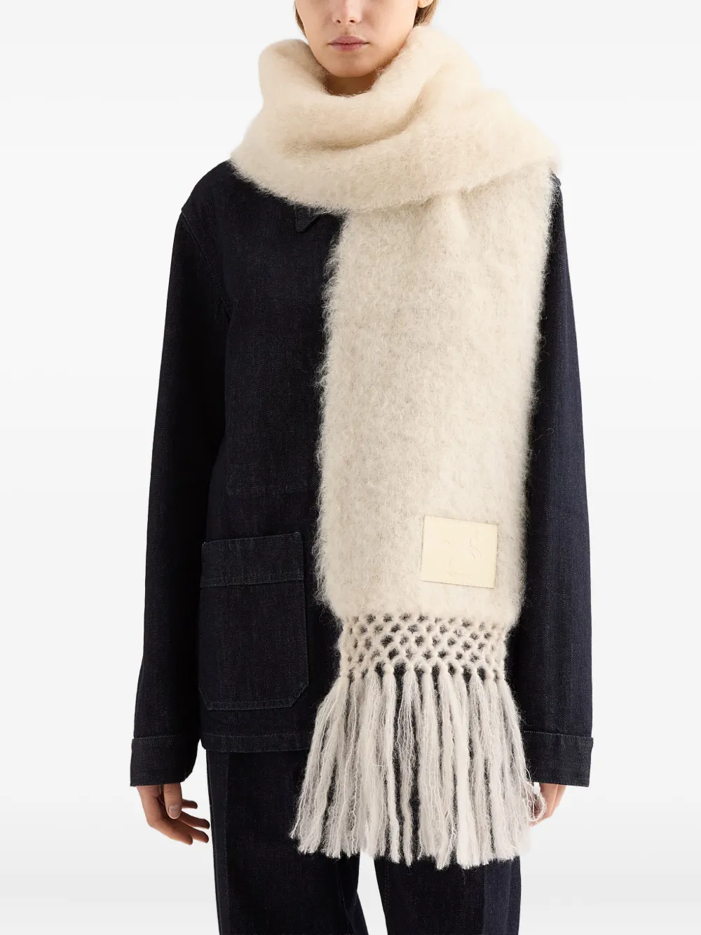 Jil Sander Logo-patch Fringed Scarf In Neutral