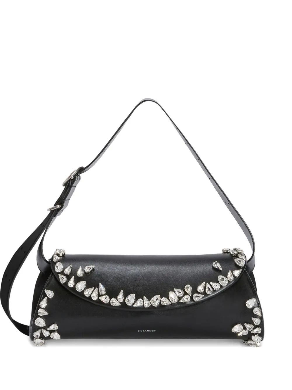 Jil Sander Small Cannolo Crystal Shoulder Bag In Black