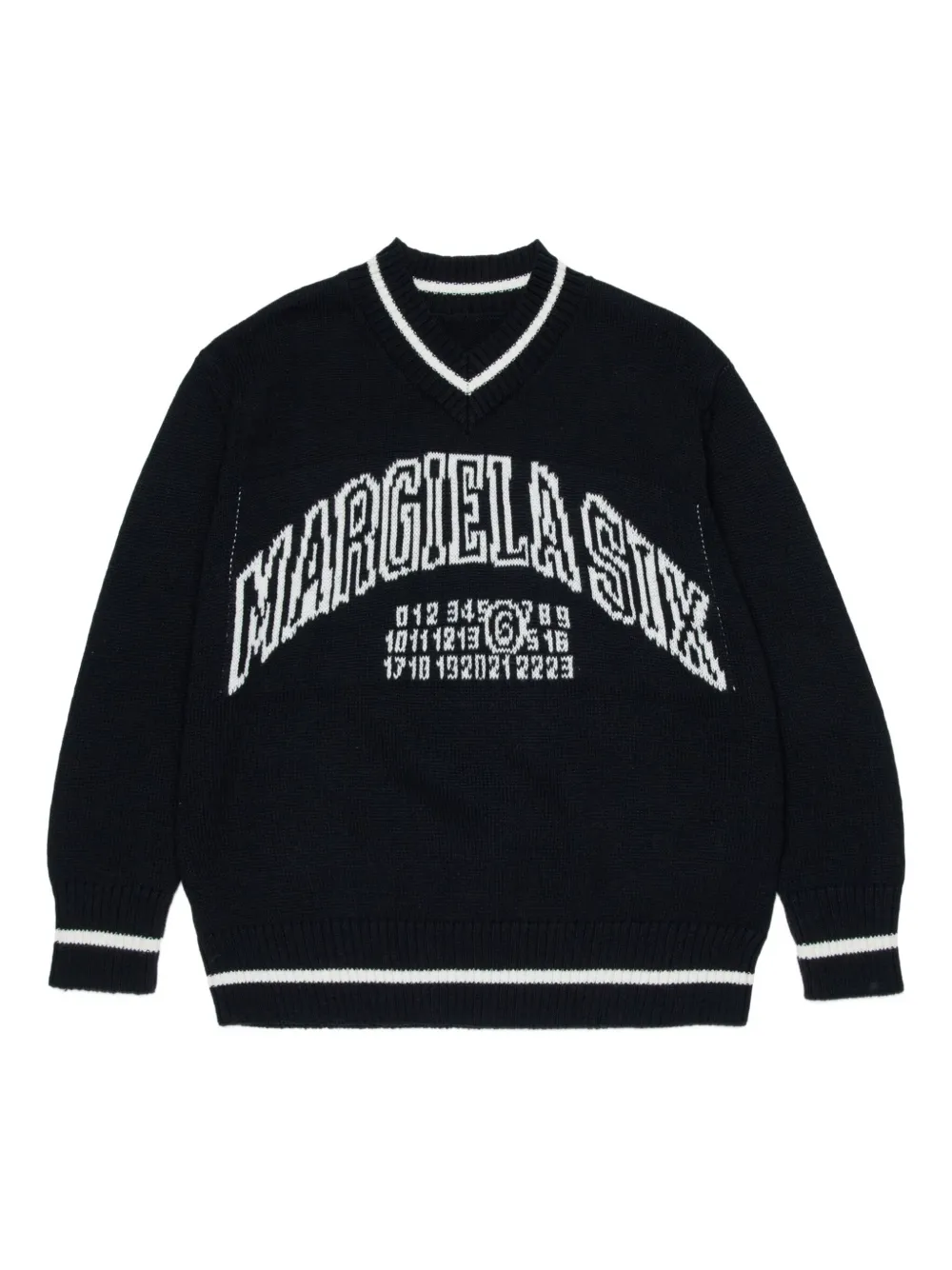 MM6 Maison Margiela Kids Maglione con scollo a V e logo - Nero