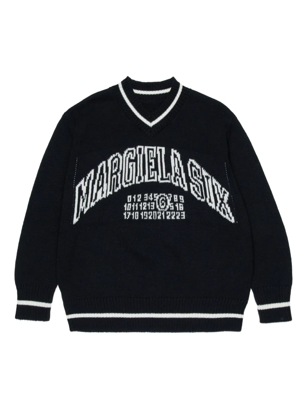 MM6 Maison Margiela Kids Maglione con scollo a V e logo - Nero
