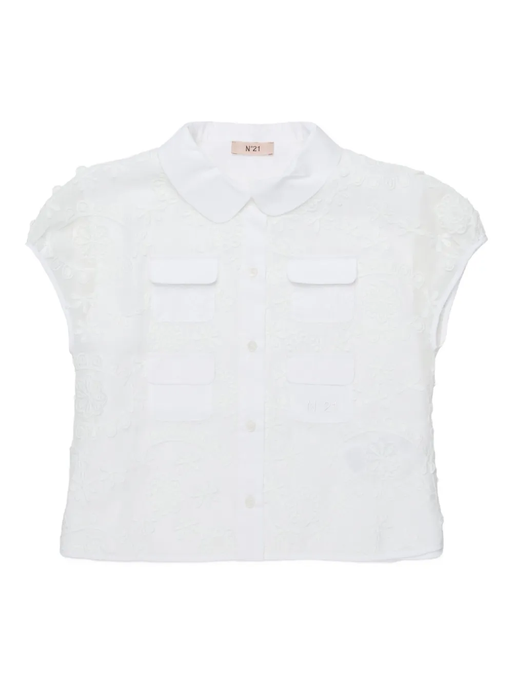 Nº21 Kids Camicia con applicazione a fiori - Bianco
