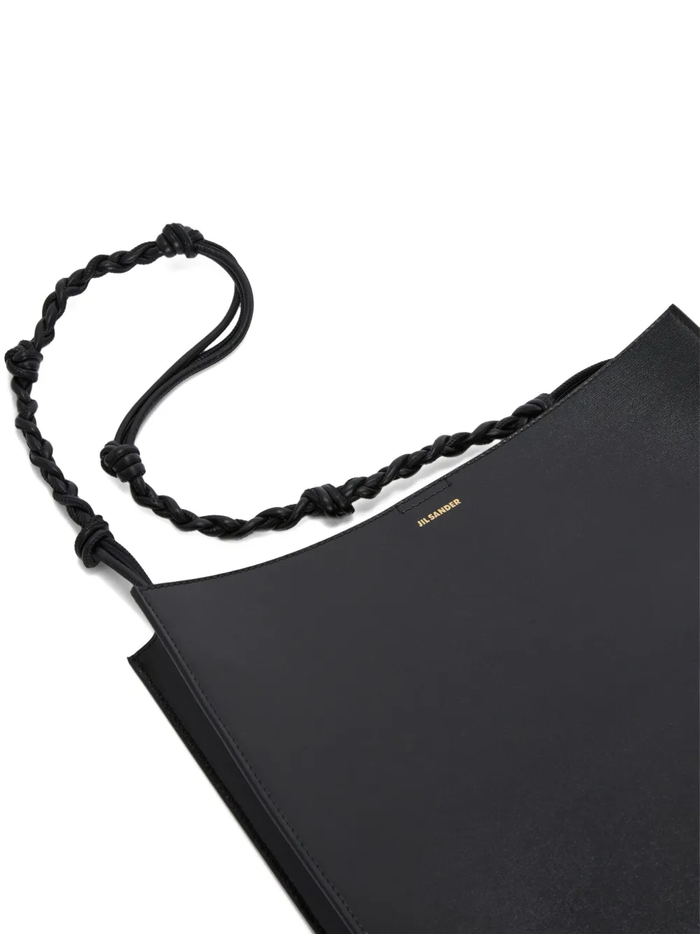 Jil Sander Tangle Knotted Strap Embossed Logo Shoulder Bag In Black