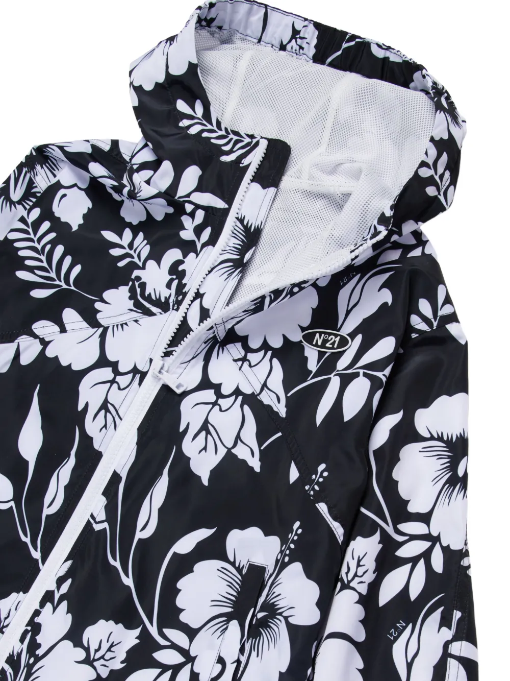 Nº21 Kids Regenjas met bloemenprint en capuchon Zwart