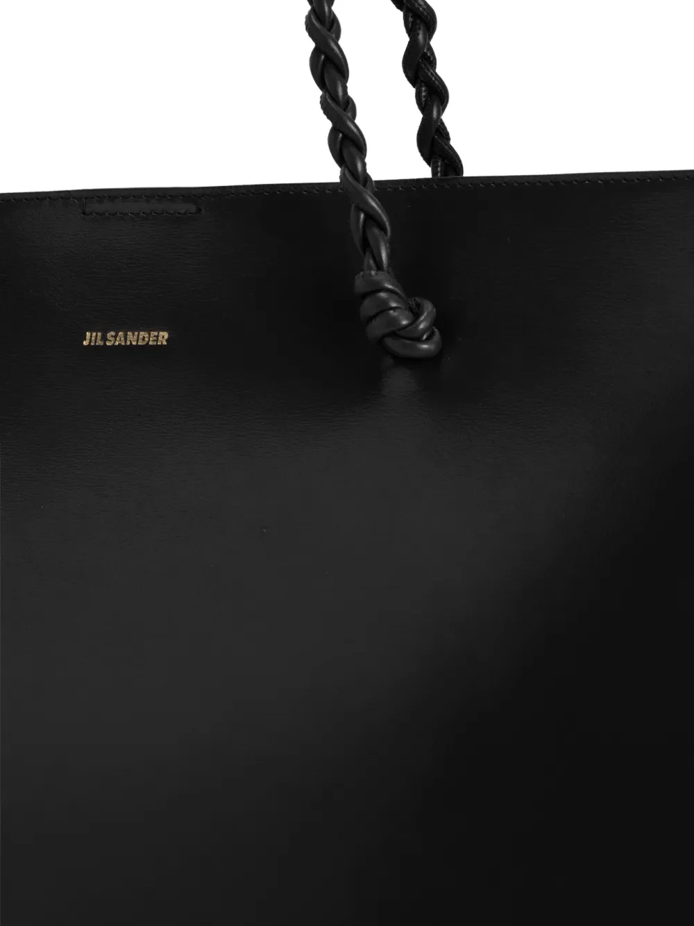  Jil Sander Tangle Knotted Handle Embossed Logo Tote - Black 