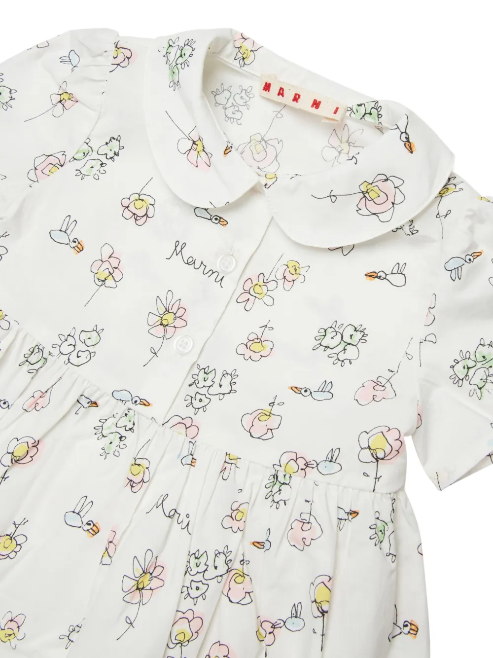 Marni Kids Jurk met Peter Pan kraag en bloemenprint Wit