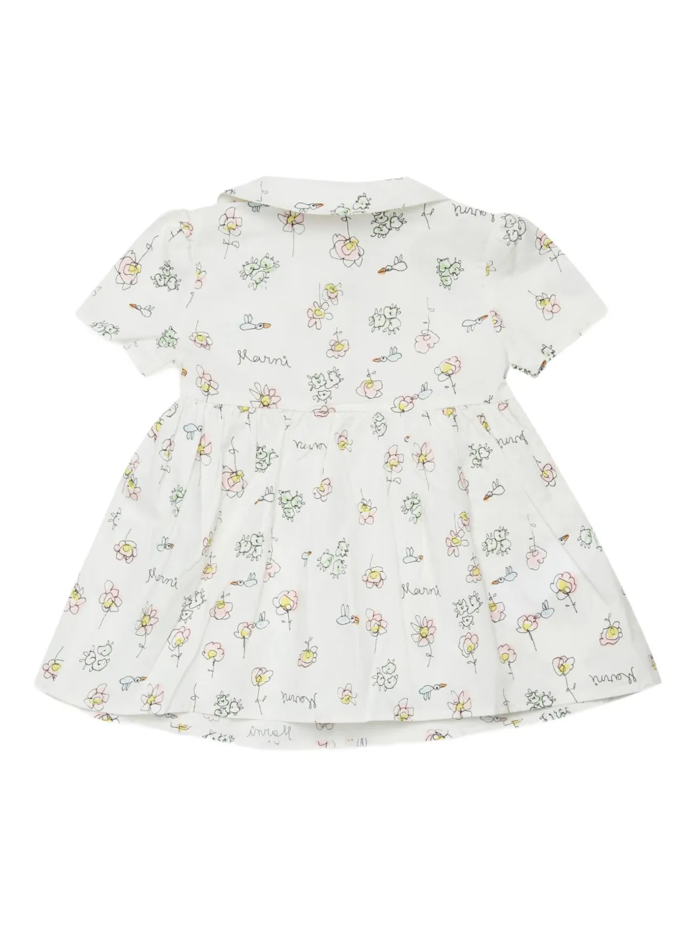 Marni Kids Jurk met Peter Pan kraag en bloemenprint - Wit