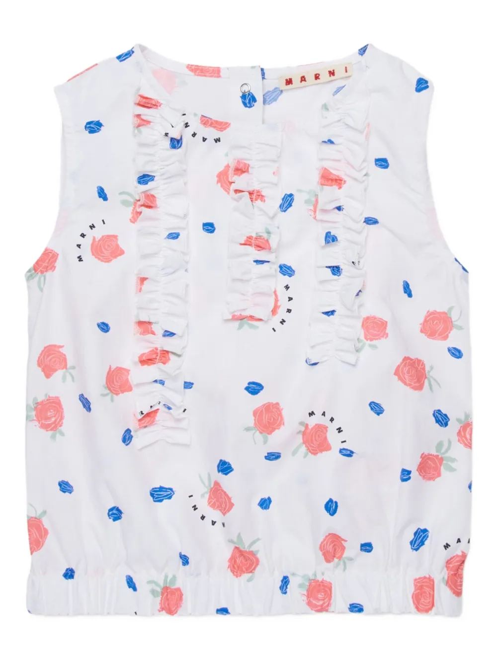 Marni Kids Top a fiori con ruches - Bianco