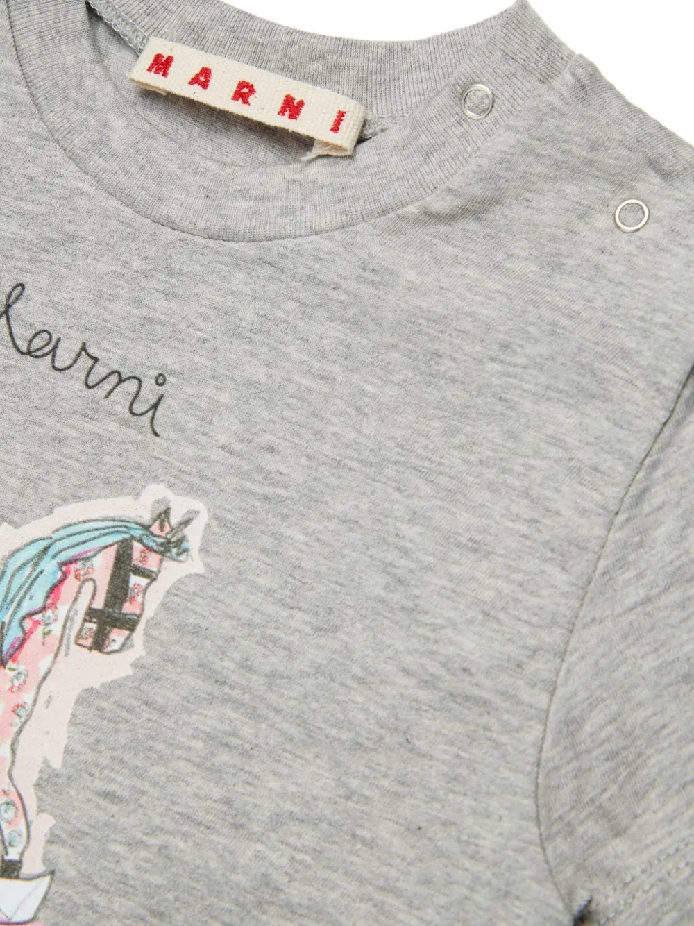 Marni Kids T-shirt met ronde hals en schommelpaard-print Grijs