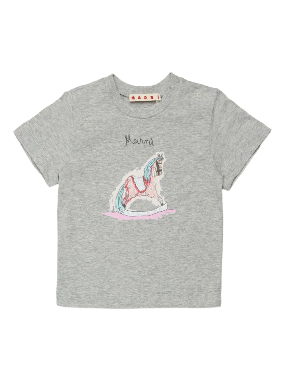 Marni Kids T-shirt girocollo con stampa Rocking Horse - Grigio