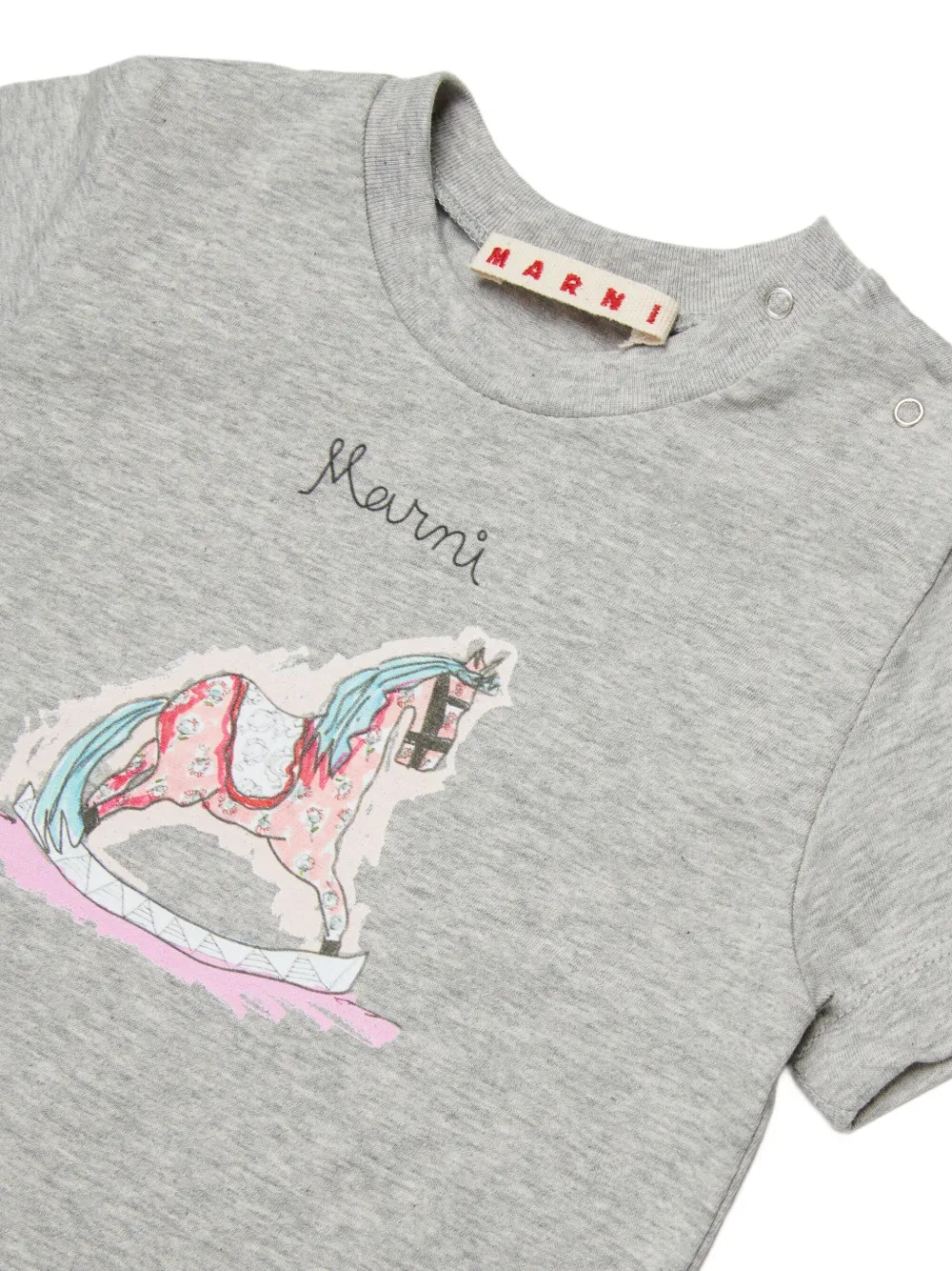 Marni Kids T-shirt met ronde hals en schommelpaard-print Grijs