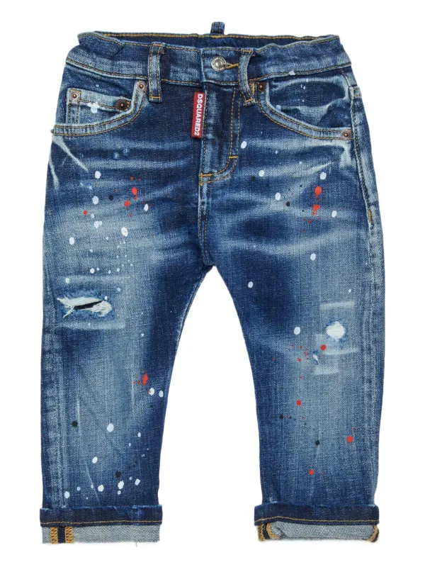 【新品・未使用】DSQUARED2 キッズデニム　8歳 DSQUARED2 KIDS Paint -platter Ripped Jeans | Blue | FARFETCH