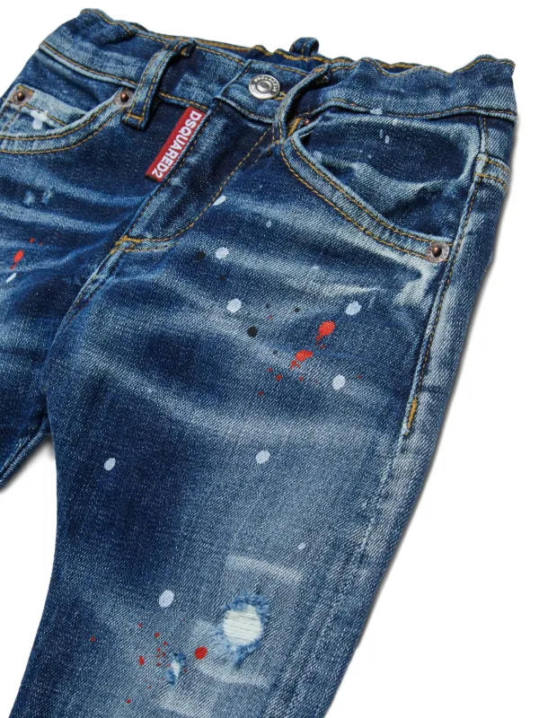 【新品・未使用】DSQUARED2 キッズデニム　8歳 DSQUARED2 KIDS Paint -platter Ripped Jeans | Blue | FARFETCH