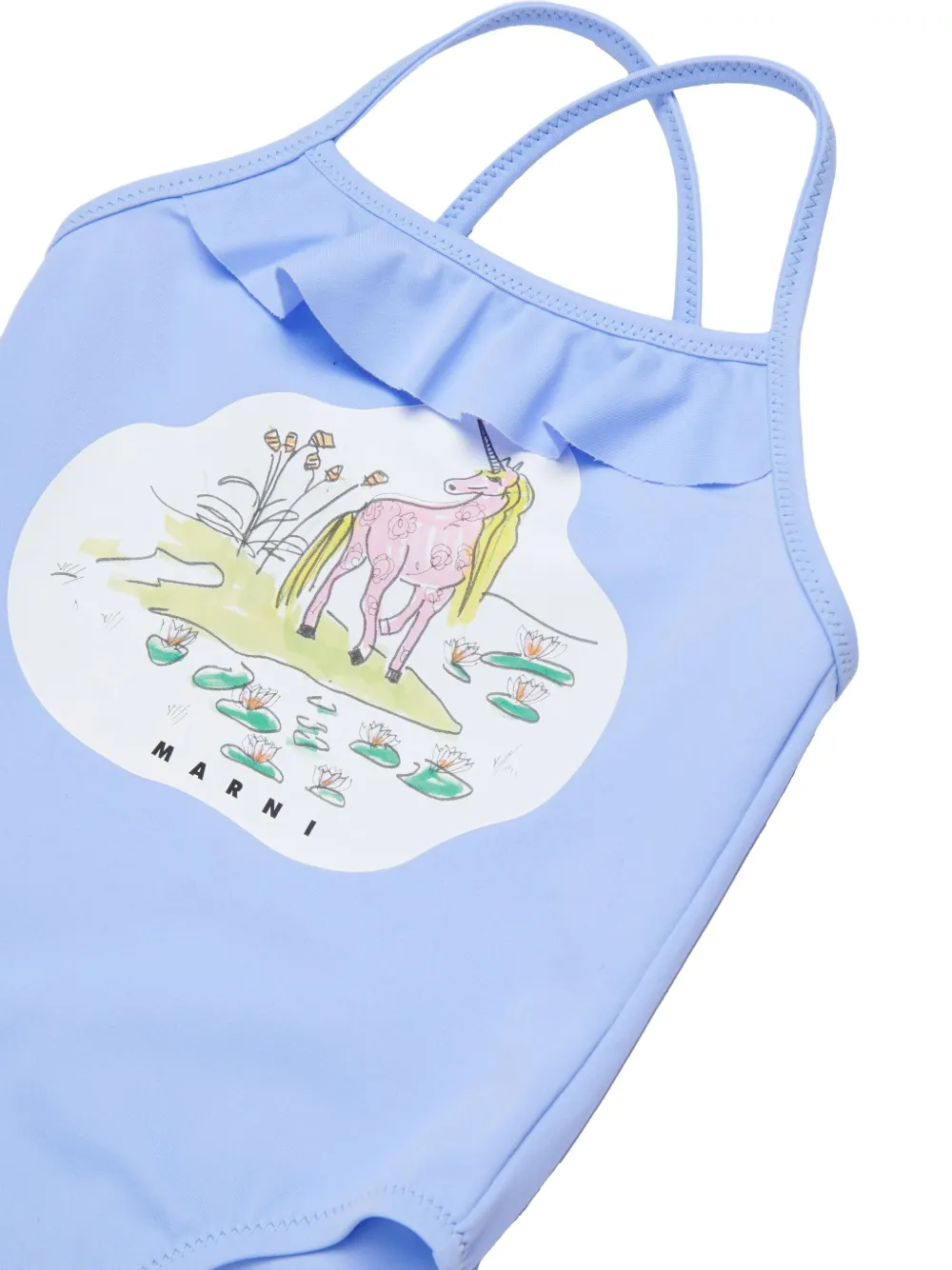  Marni Kids Ruffled Print Swimsuit - Blue 